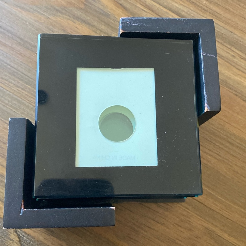 Glass Photo Coaster Set with Wood Holder
